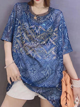 Short-Sleeved Print Hot Diamond Loose T-Shirt