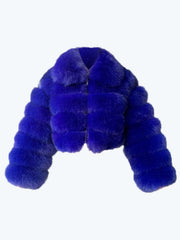 Solid Crop Thick Faux Fox Fur Jacket