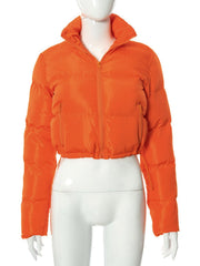 Solid Zip Up Crop Puffer Jacket for Women