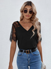 Solid Fringe Lace Hem T-shirt