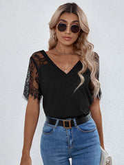 Solid Fringe Lace Hem T-shirt