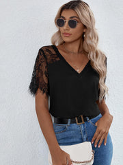 Solid Fringe Lace Hem T-shirt