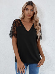 Solid Fringe Lace Hem T-shirt