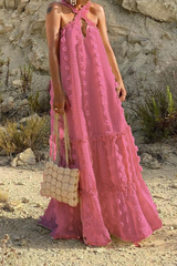 Fashion Solid Halter Cake Skirt Dresses Vacation Dresses