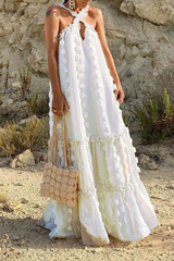 Fashion Solid Halter Cake Skirt Dresses Vacation Dresses