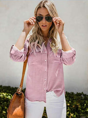 Fashion V Neck Long Sleeve Hot Style Solid Color Women Blouses