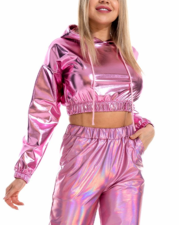 Patent Leather Cropped Hooded