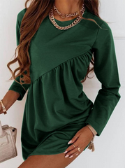 Fashion Solid Patchwork O Neck Straight Dresses Skater Dresses