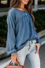 Fashion Solid Buckle V Neck Tops Blouses