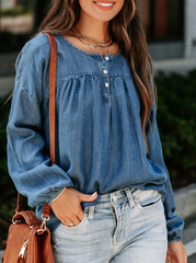 Fashion Solid Buckle V Neck Tops Blouses