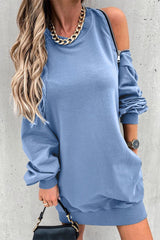 Fashion Solid Zipper O Neck Long Sleeve Dresses(6 colors)
