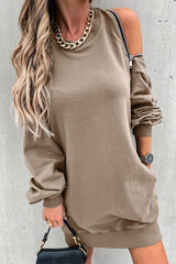 Fashion Solid Zipper O Neck Long Sleeve Dresses(6 colors)