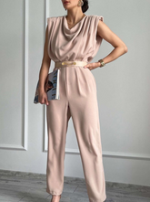Street Solid Patchwork U Neck Regular Jumpsuits(3 Colors)