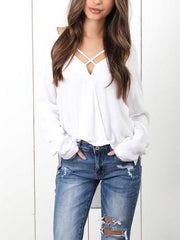 Fashion Sexy V-Neck Long Sleeved Chiffon Medium Long Blouses