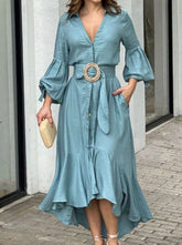 Street Solid With Belt V Neck A Line Dresses Maxi Dresses