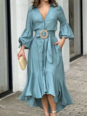 Street Solid With Belt V Neck A Line Dresses Maxi Dresses