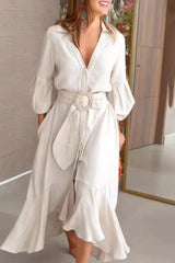 Street Solid With Belt V Neck A Line Dresses Maxi Dresses