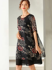 Size Curve Dresses Temperament Print Slim Short Sleeved Mini Dress