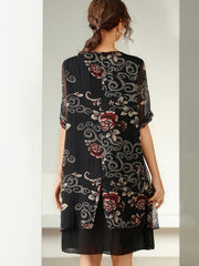 Size Curve Dresses Temperament Print Slim Short Sleeved Mini Dress