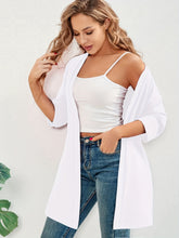 Plus Size Casual Cardigan, Women's Plus Solid Half Sleeve Open Front High Stretch Cardigan