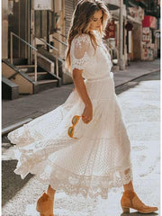 Fashion Sexy Lace V neck Short sleeve Maxi Dresses