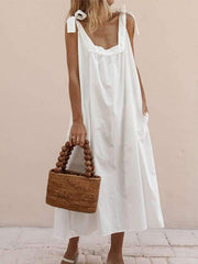 Shoulder Stripes Women Cotton Linen Casual Maxi Dresses
