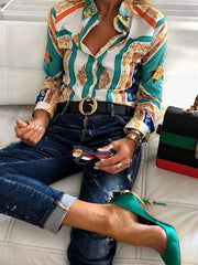 Fashionable printed long sleeve sexy commuter blouses