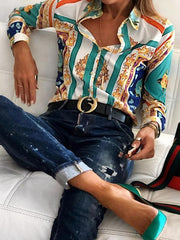 Fashionable printed long sleeve sexy commuter blouses