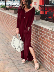 Fashion women solid button long sleeve maxi dresses