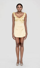 SATIN RUFFLE MINI DRESS IN YELLOW