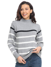 Striped High Neck Pullover Sweater