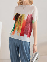 Embroidered Stretch Print Loose T-Shirt