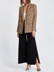 Fashion Vintage Grid Kahki Woman Blazer