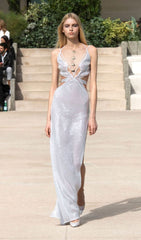 SEQUIN DEEP V CUTOUT MAXI DRESS IN WHITE