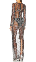 SEQUIN LACE PERSPECTIVE DRESS IN BLACK