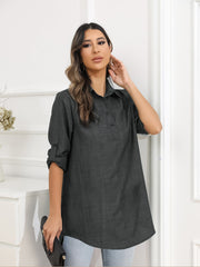 Large Size Loose Solid Color Button Long Sleeve Blouse