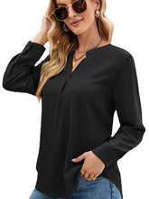 Solid Color Chiffon Loose V-Neck Long Sleeve T-Shirt