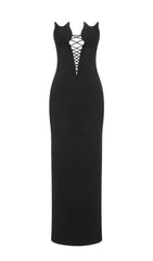 STRAPLESS CUT OUT MAXI DRESS IN BLACK