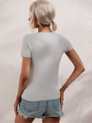 Solid Color Loose Pleated Stitching T-Shirt