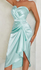 SATIN SLEEVELESS MIDI DRESS IN MINT GREEN