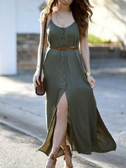 Solid Color Spaghetti-neck Maxi Dress