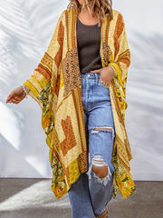 Plus Size Boho Cardigan, Women's Plus Aztec Print Bat Sleeve Open Front Cover Up