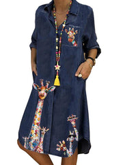 Shirt Collar Long Sleeve Printed Dresses