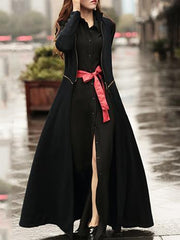 Fashion Solid Color Lapel-neck Floor Maxi Dress