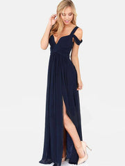 Solid Color Straps Split-side V-neck Maxi Dress