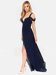 Solid Color Straps Split-side V-neck Maxi Dress