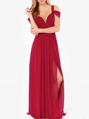 Solid Color Straps Split-side V-neck Maxi Dress