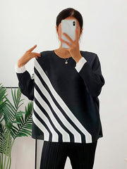 Pleated Loose Striped Bottoming T-Shirt