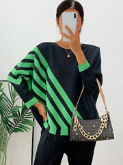 Pleated Loose Striped Bottoming T-Shirt