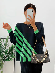 Pleated Loose Striped Bottoming T-Shirt